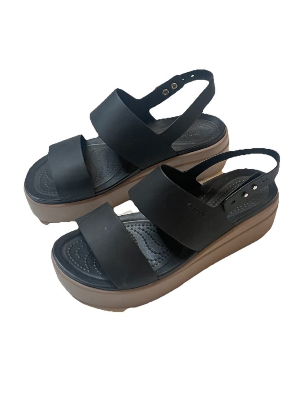 Crocs Brooklyn Low Wedge Sandals Womens 7 Black Mushroom Platform Slingback